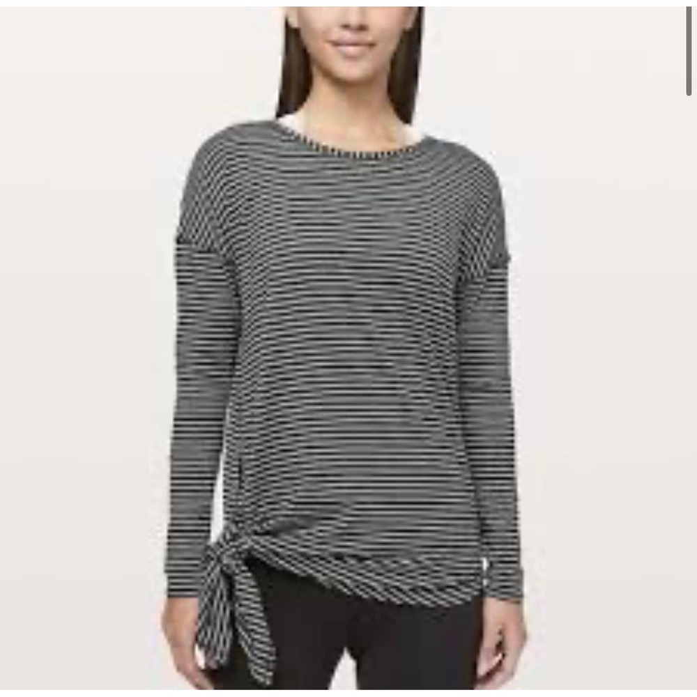 Lululemon Its A Tie Long Sleeve Top Black White Striped Side Knot Activewear